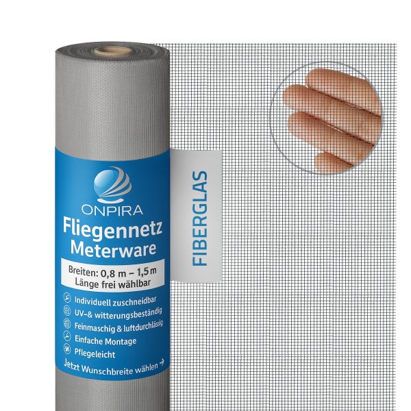 Onpira® Fliegennetz aus Fiberglas Meterware Farbe: grau