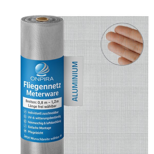 Onpira® Fliegennetz aus Aluminium Meterware Farbe: Aluminium