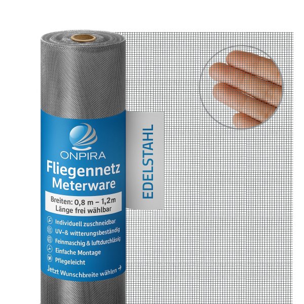 Onpira® Fliegennetz aus Edelstahl Meterware Farbe: Edelstahl